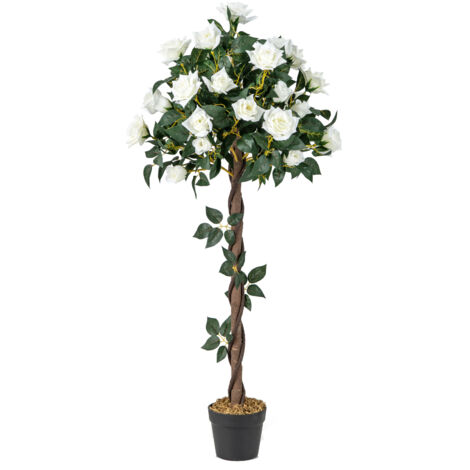 Plante Artificielle de 120 cm en Pot, Fausse Rosier à Fleurs avec Pot de Pépinière Roses Blanches, Arbre à Fleurs Artificiel Décoration Moderne (1/5)