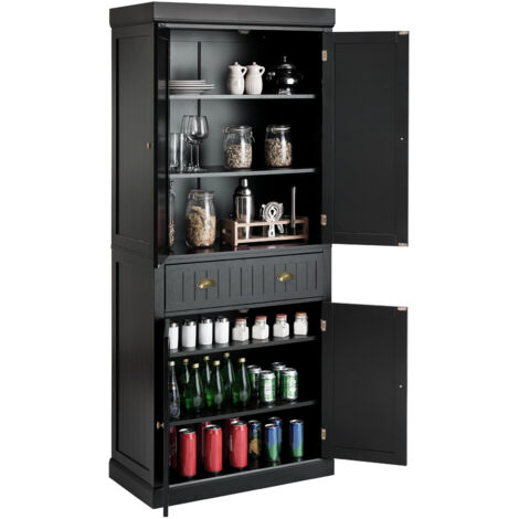 Costway – Buffet haut noir 183 cm – Rangement 4 portes avec 1 grand tiroir – 4 étagères réglables – Structure stable pour cuisine moderne