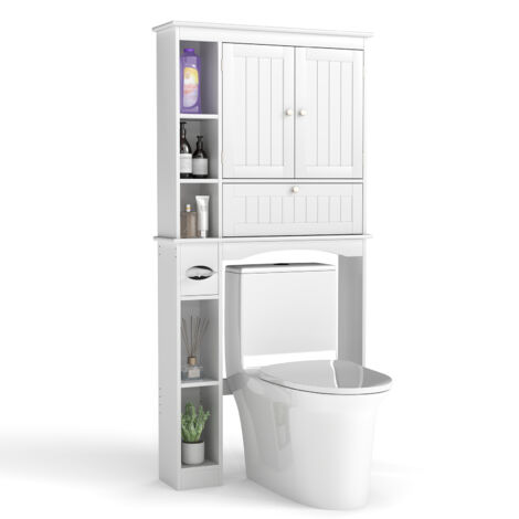 Costway – Meuble de rangement au-dessus des toilettes – Armoire double porte avec étagère réglable – Dimensions 21 x 80 x 165 cm – Blanc