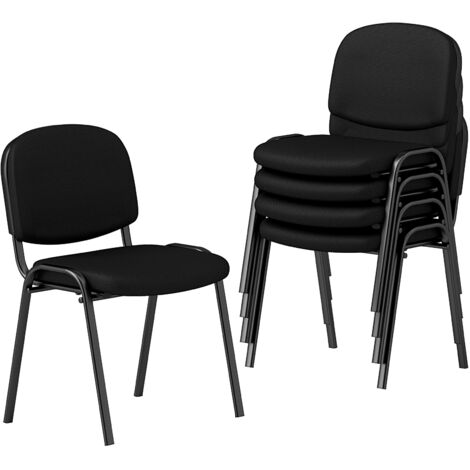Lot de 5 Chaises de Salle de Réunion Empilables, Chaises de Salle d'Attente Rembourrées, Chaises de Réception avec Siège, Pour Bureau,Conférence, Noir (1/5)