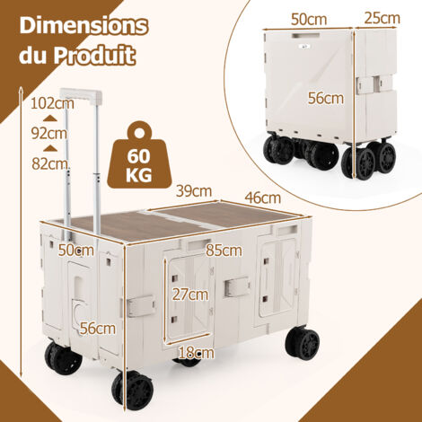 COSTWAY Grand Chariot de Plage Pliable avec Caisses de Rangement à 2 Niveaux, Chariot Portable avec 5 Roues Pivotantes Poignée Télescopique en Métal, pour Courses Camping Déménagement (Blanc COSTWAY Grand Chariot de Plage Pliable avec Caisses de Rangement à 2 Niveaux, Chariot Portable avec 5 Roues Pivotantes Poignée Télescopique en Métal, pour Courses Camping Déménagement (Blanc