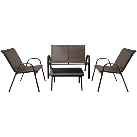 Ensemble Salon de Jardin 4 Pièces, 2 Fauteuils 1 Canapé 1 Table Basse en Verre, pour Terrasse, Piscine, Patio, Balcon, Marron (1/4)