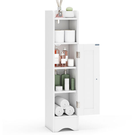 Meuble de Salle de Bain, Armoire d’Angle avec Porte & Étagères Réglables, Meuble de Rangement pour Papier Toilette, 18 x 19,5 x 80 cm, Blanc (1/5)