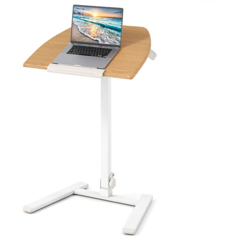 Bureau sur roulettes Pliable, Podium Debout Mobile avec Rebord, Plateau Inclinable à 90°, Pupitre 74-109 cm, sans Montage, Beige (1/5)