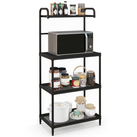 Étagère de Cuisine à 4 Niveaux, 59 x 34 x 136 CM, Étagère de Micro-Ondes avec Coussinets, Noir (1/5)