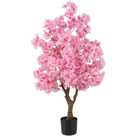 Plante Artificielle en Pot Remplies de Ciment 120CM, Fausse Cerisier avec 900 Fleurs Roses Tronc en Polyéthylène Multi-Branches, pour Salon Balcon (1/5)