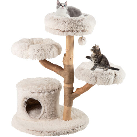 Arbre a Chat XXL 102 cm, Arbre a Chat en Bois Massif, Poteau à Griffer en Jute, 3 Plateformes, Condo, Tour pour Chaton à 5 Niveaux, Pompon Suspendu