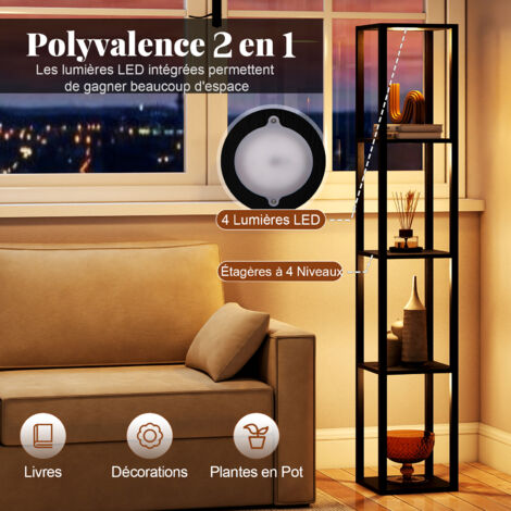 Lampadaire Avec 4 étagères LED Dimmable - Lampe Sur Pied Moderne Pour Salon, Chambre, Bureau (noir)