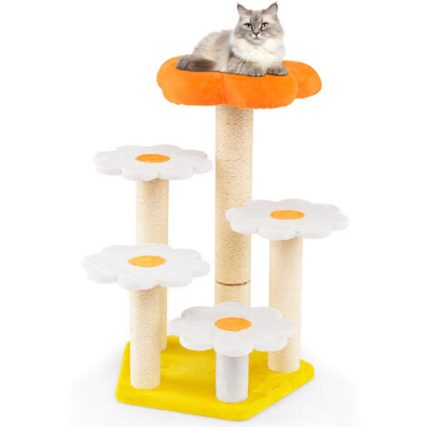 Grand Arbre à Chat à Thème Floral 90 cm, Arbre a Chat Design, 5 Plateformes, 4 Poteaux à Griffer en Sisal, Tour pour Chaton, 59 × 56 × 90 cm (1/5)