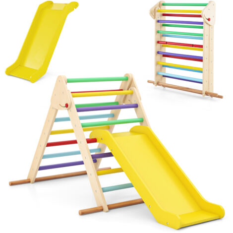 Triangle d'escalade Montessori Enfant avec Toboggan, Échelle Escalade Pliable en Bois avec Structure Stable, Charge 50KG, pour Grimper pour Bébé 1 an+ (1/5)