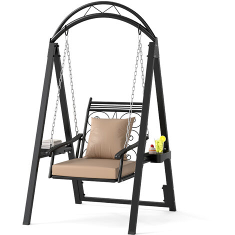 Balancelle d'Extérieur avec Support pour Adultes, Chaise de Balcon avec Coussins Amovibles et Tables Latérales pour Jardin, Balcon, Noir