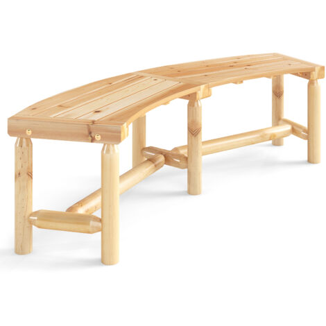 Banc de Patio Incurvé en Bois Massif pour 2 à 3 Personnes, Banc d'Extérieur sans Dossier pour Jardin et Piscine, Charge 360 kg, Naturel (1/5)