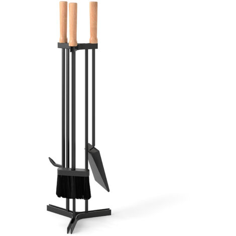 Ensemble d'Outils de Cheminée 4 Pièces, Kit Robuste en Métal avec Tisonnier, Pelle, Brosse et Support de Base, pour Poêle, Foyer (1/5)