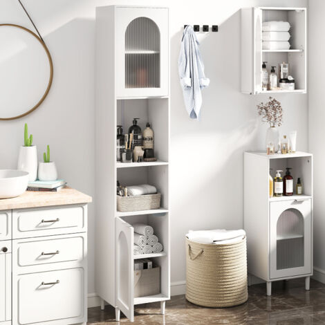 COSTWAY Colonne Salle de Bain Armoire Haute à 4 Portes 1 Tiroir, 2 Etagères Réglables, Salle de Bain, Cuisine, 60x30x160 cm Gris - Maison COSTWAY Colonne Salle de Bain Armoire Haute à 4 Portes 1 Tiroir, 2 Etagères Réglables, Salle de Bain, Cuisine, 60x30x160 cm Gris - Maison