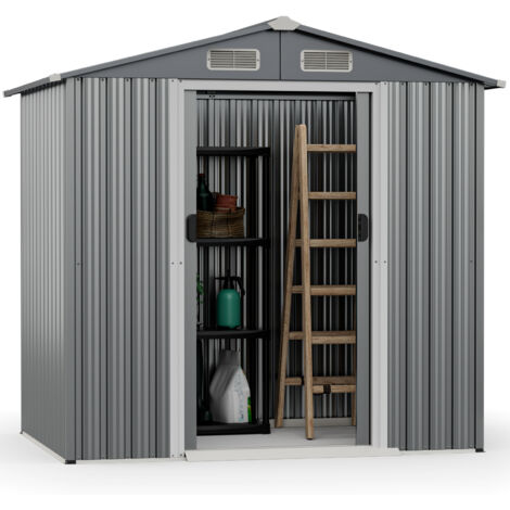 Abri de Jardin Extérieur 2,34m² 196 x 142 cm, Abri à Outils en Métal avec 4 Aérations, Portes, Rampe, Rangement pour Gants et Outils pour Jardin et Ferme (1/5)