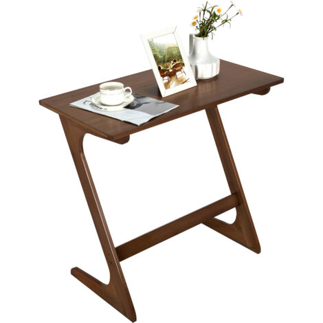 Table d'Appoint en Forme de Z, Bout de Canape en Bois de Bambou Massif avec Vernis Inodore, Petit Table de Nuit Bohème, Peu Encombrante, Marron (1/5)