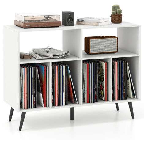 Table d'Appoint à 3 Niveaux avec Étagères de Rangement, Meuble pour Platine Vinyle, 5 Pieds en Métal, pour Salon, Salle de Musique, Blanc (1/5)