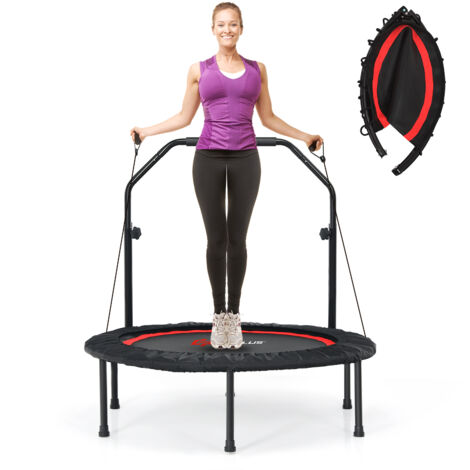 Trampoline Exterieur Interieur Enfant Adulte Ø101 cm, Trampoline Pliable avec Poignée, Hauteur Réglable à 4 Niveaux, 2 Bandes de Résistance
