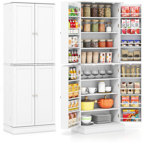 Buffet Haut Cuisine 4 Portes – Grand Rangement Avec Tiroirs & Vitrines, 60x30x170 Cm
