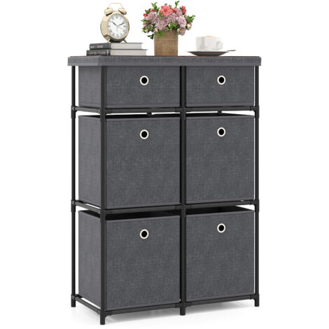 Commode à 6 Tiroirs, Meuble de Rangement à 3 Niveaux 58 x 29 x 84 cm, avec Structure Métallique et Bacs en Tissu Pliables, Gris (1/5)