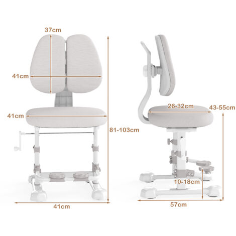 Chaise D'Étude Enfant Ergonomique Réglable En Hauteur - Bois Massif & Tissu Respirant (Gris/Rose