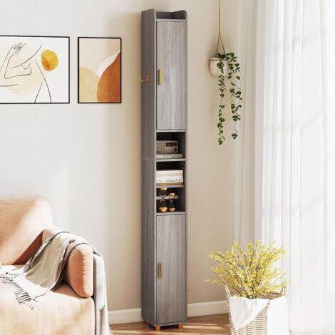 COSTWAY Meuble De Rangement Salle De Bain, Meuble Colonne Avec 2 Placards à Porte, 1 Tiroir Et 5 Étagères Réglables, Armoire De Toilette, 20 X 20 X 180 Cm (Noir