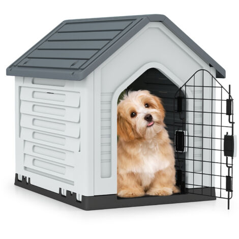 Costway – Niche pour chien avec porte verrouillable – Abri ventilé en PP – Toit incliné pour drainage – Dimensions 66,5 x 52 x 60 cm – Pour petits animaux