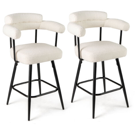 Lot de 2 Tabourets de Bar Pivotants, Chaises de Comptoir 69 CM de Hauteur avec Dossier et Accoudoirs Incurvés, Pieds en Métal, Blanc (1/5)