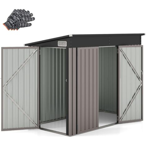 Costway – Abri de jardin métal 2,6m² – Structure en acier galvanisé – Toit incliné pour ruissellement rapide – Double porte avec serrure et clés – Gris foncé (1/5)