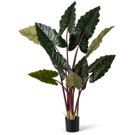 Plante Artificielle de 160 cm, Imitation Taro Arc-en-Ciel en Pot avec 11 Feuilles Fausse Tiges Flexibles, Arbre Artificiel Décoration Moderne (1/5)