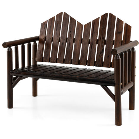 Banc de Jardin 2 Places en Bois Massif avec Dossier Incliné, Siège à Lattes Spacieux et Accoudoirs de Soutien, Charge 300 KG, 120 cm x 68 cm x 99 cm (1/5)
