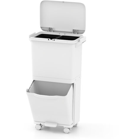 Poubelle de 36L avec 2 Bacs Amovibles, Compartiment Basculant, Autocollants de Classification des Déchets, Roues Universelles, pour Cuisine