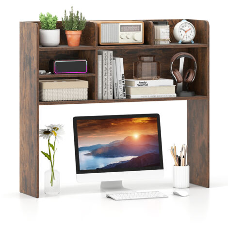 Étagère de Bureau 94 x 24 x 85 cm, Organisateur de Bureau à 3 Niveaux avec 6 Étagères pour Bureau d'Ordinateur, Dortoir, Marron (1/5)