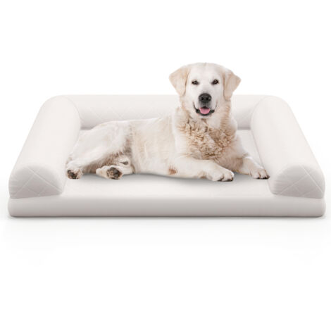 Lit pour Chien Orthopédique, Canapé Chien Chat en Mousse à Œufs, Rebords sur 3 Côtés, Housse Amovible Lavable, Fond Antidérapant, 90 x 69 x 18 cmBeige (1/5)