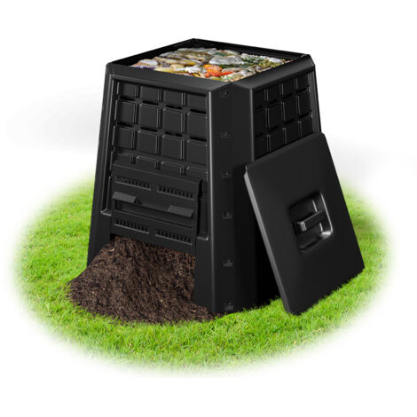 Bac à Compost de Jardin 38, Composteur Extérieur avec Couvercle & Plusieurs Aérations Réglables, Baril de Compostage, Noir (1/5)