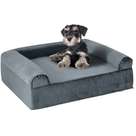 Grand Lit pour Chien Orthopédique, Canapé Chien Chat en Mousse à Mémoire, Rebords sur 3 Côtés, Housse Amovible Lavable, Fond Antidérapant, Gris (1/5)