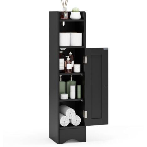 Meuble de Salle de Bain, Armoire d’Angle avec Porte & Étagères Réglables, Meuble de Rangement pour Papier Toilette, 18 x 19,5 x 80 cm (Noir) (1/5)