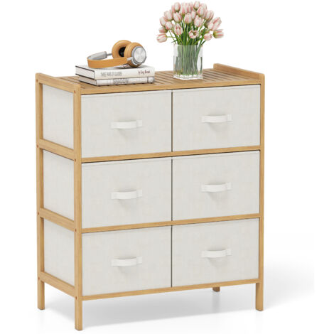 Commode en Bambou à 6 Tiroirs Pliables en Tissu et une Étagère Supérieure, Rangement Vertical pour Placard, Salon, Couloir, 66 x 35 x 78,5 cm (1/5)