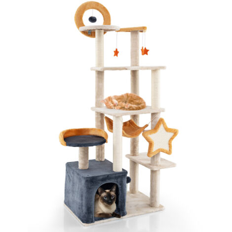 Costway – Arbre à chat 160 cm – 6 plateformes – Poteaux à griffer en sisal – Hamac et condo pour chats – Stabilité renforcée avec base large (1/5)