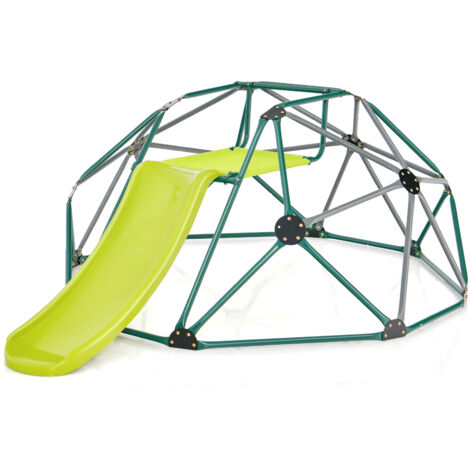 Dôme d'escalade de 241cm Enfant avec Toboggan, Cage d'escalade en Métal avec Coussin en Tissu, Charge 180kg, Extérieure Intérieure, pour 3-10 Ans,Vert