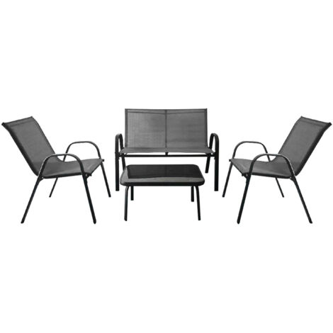 Ensemble Salon de Jardin 4 Pièces, 2 Fauteuils 1 Canapé 1 Table Basse en Verre, pour Terrasse, Piscine, Patio, Balcon, Gris (1/4)
