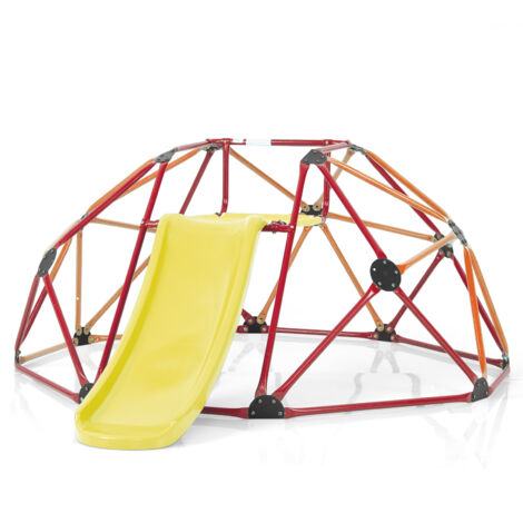 Dôme d'escalade de 241cm Enfant avec Toboggan, Cage d'escalade en Métal avec Coussin en Tissu, Charge Max 180kg, Extérieure Intérieure, pour 3-10 Ans