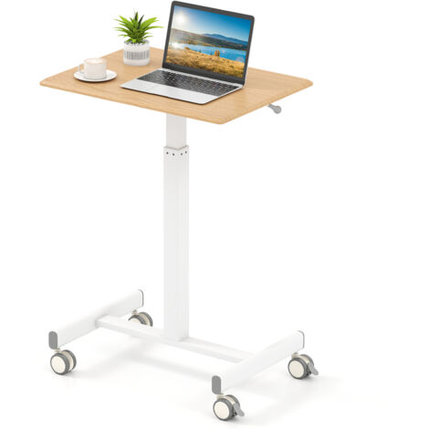 Table Mobile Réglable en Hauteur Assis Debout, avec Vérin à Gaz, Roues Lisses, Base en Forme de H, Station de Travail, Bureau Roulant pour Salon (1/5)