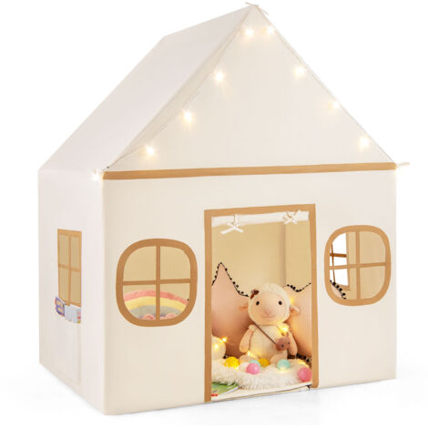 Costway – Tente de jeu enfant 120x101x143 cm – Tapis antidérapant en velours corail – 4 fenêtres pour aération – Étoiles lumineuses décoratives