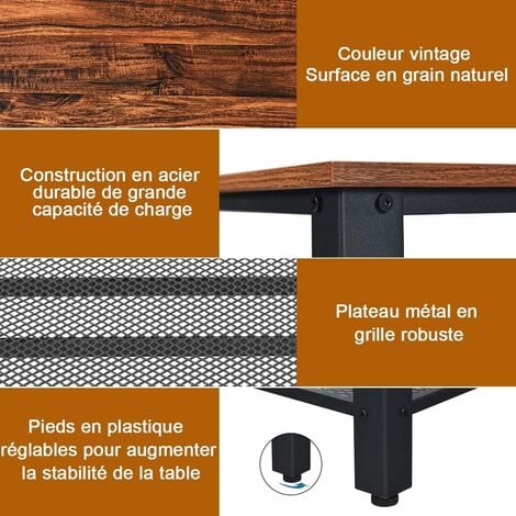 Costway Table Basse Industrielle,Table de Salon Vintage,Bout de Canap/é Moderne en Bois+M/étal avec 2 Niveaux de Rangement,4 Pieds Ajustables pour Salon,Bureau 106 x 60 x 45CM