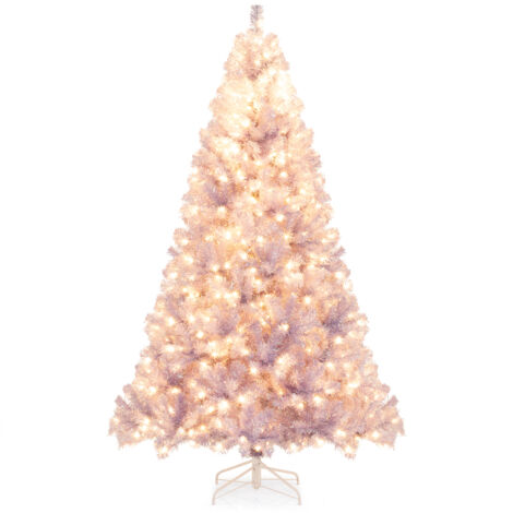 225 cm Arbre de Noël Pré-éclairé, Sapin Artificiel avec 1300 Pointes de Branches, 550 lumières LED Blanc Chaud, 8 Modes, Socle Métallique (1/2)