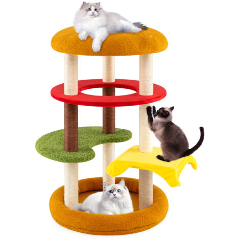 Arbre à Chat en Forme Hamburger H106 cm, Tour à Chaton à 4 Niveaux avec Perchoir Rembourré, Griffoirs en Sisal, Coussins Moelleux, Multicouleur (1/5)