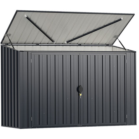 Abri de Rangement Extérieur en Métal 193 x 86 x 127 cm, Abri à Outils en Acier Inoxydable avec Porte Verrouillable, Vérin à Gaz Hydraulique