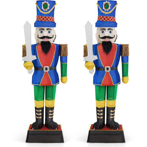 Lot de 2 Soldats Casse-Noisette de 184 cm avec Chapeau et Epée, Décoration de Noël 3D avec 110 Lumières LED Blanc Chaud, Figurine de Noël Pailletée (1/5)