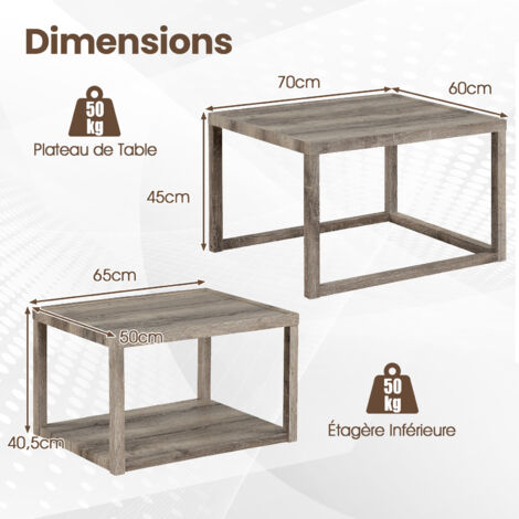 Table Basse Marron Deux Niveaux – Meuble Salon Avec étagère, Rectangulaire 70x50x41 Cm